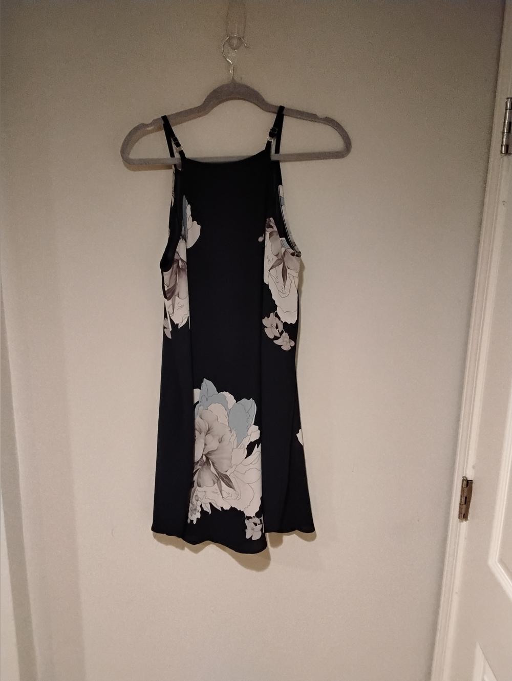 Navy Floral Slip Dress with Pale Blue & Cream Blooms